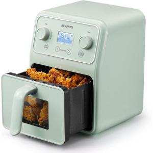 BUYDEEM F51 8-in-1 Air Fryer 4.2QT, Retro Countertop Airfryer Oven with Visible Window, Shake Reminder, One-touch Control with LCD Display, Mellow Yellow(Cozy Greenish)
