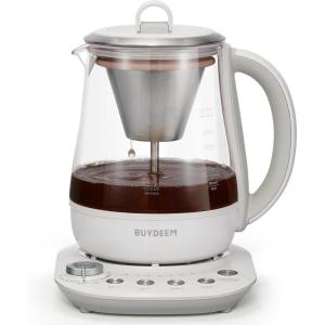 BUYDEEM K156 Tea Maker, Electric Kettle for Coffee and Tea Brewer, 6 Brew Strength Selection for Extracting, 4 Temperature Settings, Boil Dry Protection, 2 Hours Auto Keep Warm, Oat White, 1.5L/1.6QT(1.6 Quarts)