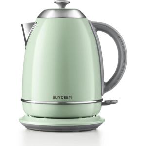 BUYDEEM K640 Stainless Steel Electric Tea Kettle with Auto Shut-Off and Boil Dry Protection, 1.7 Liter Cordless Hot Water Boiler with Swivel Base, 1440W, Mellow Yellow(Cozy Greenish)