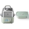 BUYDEEM G553 5-Quart Electric Food Steamer Bundle with CT3008 Ceramic Food Storage Container 35 oz Cozy Greenish