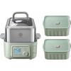 BUYDEEM G553 5-Quart Electric Food Steamer Bundle with Two Ceramic Food Storage Container Cozy Greenish 28 oz
