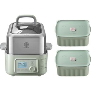 BUYDEEM G553 5-Quart Electric Food Steamer Bundle with Two Ceramic Food Storage Container Cozy Greenish 28 oz