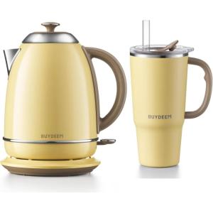 BUYDEEM K640 Electric Kettle 1.7L with DS57 Vacuum Insulated Tumbler 750ml, Mellow Yellow